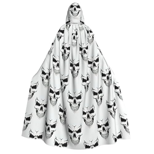 AYYQWE Halloween-Thema, einfarbiger Skelett-Kopf-Druck, Unisex, Erwachsene, Kapuzenumhang, warmer Umhang, Halloween-Kostüm, Cosplay, Karneval-Thema von AYYQWE