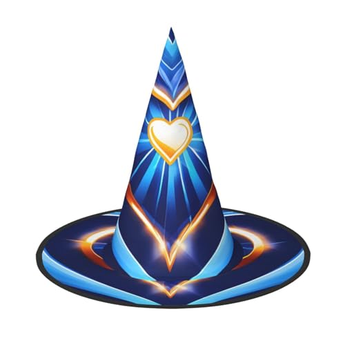 AYYQWE Himmelblauer Herz-Druck, bequemer Halloween-Hexenhut, Unisex, für Partys, Karneval, Weihnachten und Cosplay von AYYQWE