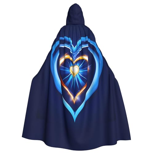 AYYQWE Himmelblauer Umhang mit Herzaufdruck, Halloween-Kapuzenumhang, Unisex, für Erwachsene, für Karneval, Cosplay, Festivals, Partys von AYYQWE