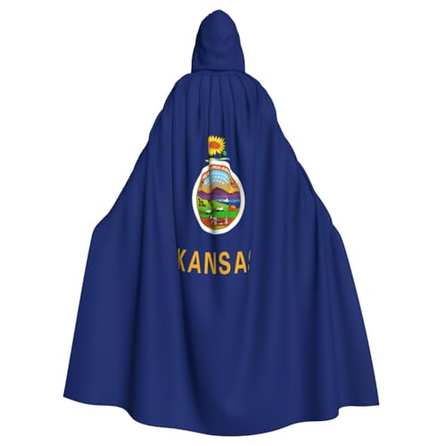 AYYQWE Kansas Umhang mit Staatsflagge und Kapuze, Unisex, für Erwachsene, für Karneval, Cosplay, Festivals, Partys von AYYQWE