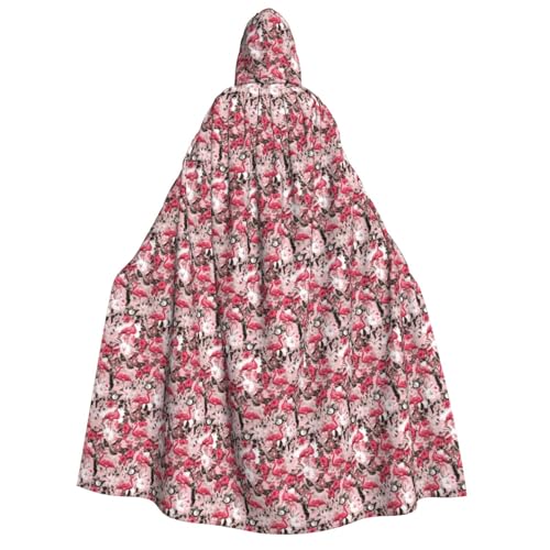 AYYQWE Kapuzenumhang mit Flamingo-Blumendruck, Unisex, Erwachsene, warmer Umhang, Halloween-Kostüm, Cosplay, Karneval-Thema von AYYQWE