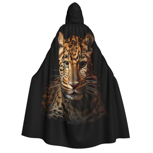 AYYQWE Kapuzenumhang mit Leopardenmuster, Unisex, für Erwachsene, warmer Umhang, Halloween-Kostüm, Cosplay, Karneval, Thema von AYYQWE