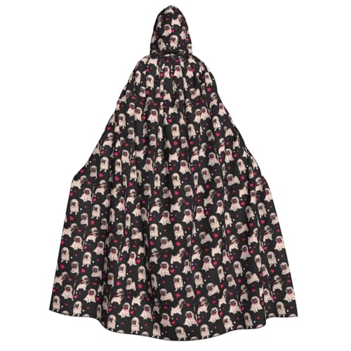 AYYQWE Kapuzenumhang mit niedlichem Mops-Aufdruck, Unisex, für Erwachsene, warmer Umhang, Halloween-Kostüm, Cosplay, Karneval, Thema von AYYQWE