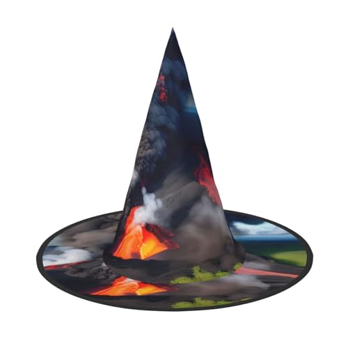 AYYQWE Kilauea Volcano Bloom Print Bequemer Halloween Hexenhut Unisex für Partys Karneval Weihnachten und Cosplay von AYYQWE