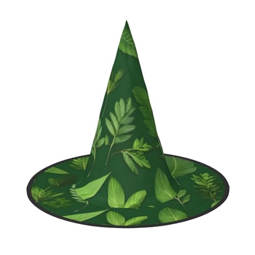 AYYQWE Kräuterpflanzen-Blätter-Druck, bequemer Halloween-Hexenhut, Unisex, für Partys, Karneval, Weihnachten und Cosplay von AYYQWE