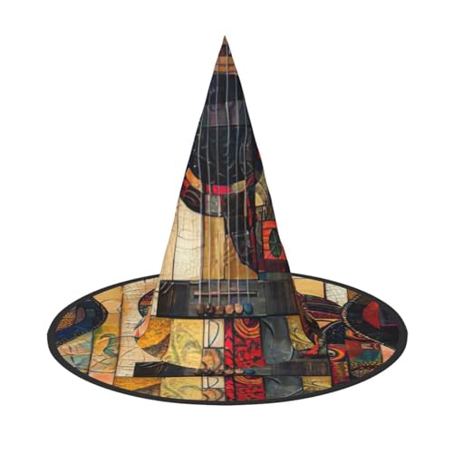 AYYQWE Kunst Gitarre Muster Druck Bequemer Halloween Hexenhut Unisex für Partys Karneval Weihnachten und Cosplay von AYYQWE
