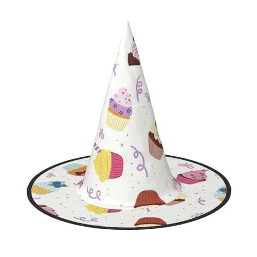 AYYQWE Leckerer Cupcake-Druck, bequemer Halloween-Hexenhut, Unisex, für Partys, Karneval, Weihnachten und Cosplay von AYYQWE