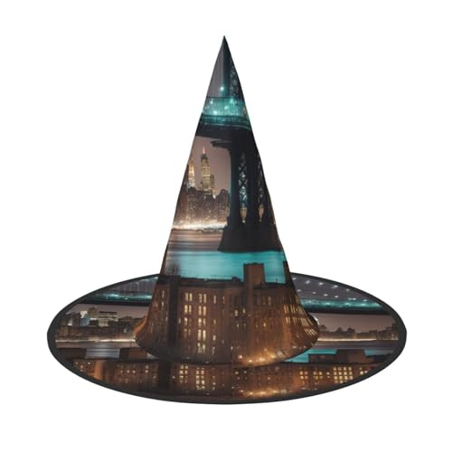 AYYQWE New York Manhattan Bridge Night Print Bequemer Halloween Hexenhut Unisex für Partys Karneval Weihnachten und Cosplay von AYYQWE
