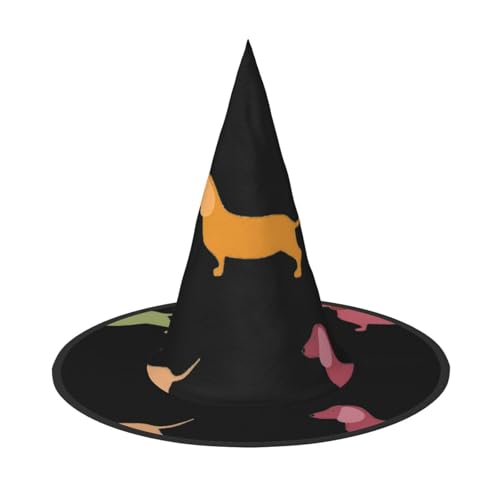 AYYQWE Niedlicher Dackel-Hunde-Druck, bequemer Halloween-Hexenhut, Unisex, für Partys, Karneval, Weihnachten und Cosplay von AYYQWE