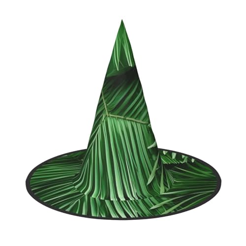 AYYQWE Niedlicher grüner Palmblatt-Druck, bequemer Halloween-Hexenhut, Unisex, für Partys, Karneval, Weihnachten und Cosplay von AYYQWE