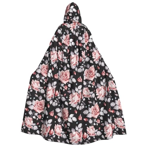 AYYQWE Rosa Blume (2) Druck Unisex Erwachsene Kapuzenumhang Warm Umhang Halloween Kostüm Cosplay Karneval Thema von AYYQWE