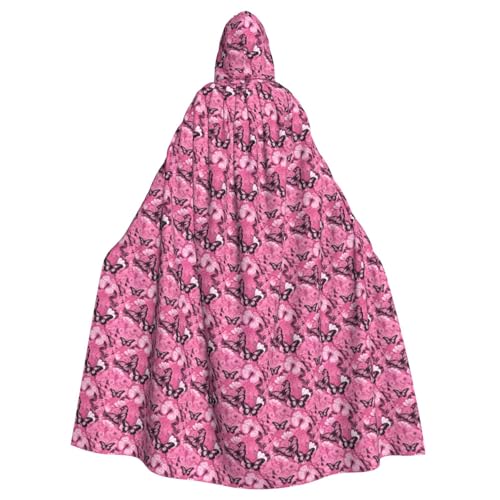 AYYQWE Rosafarbener Schmetterlings-Umhang mit nahtlosem Fliesendruck, Halloween-Kapuzenumhang, Unisex, für Erwachsene, für Karneval, Cosplay, Festivals, Partys von AYYQWE