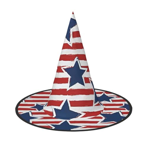 AYYQWE Rot-weißer Stern-Streifen-Flaggen-Druck, bequemer Halloween-Hexenhut, Unisex, für Partys, Karneval, Weihnachten und Cosplay von AYYQWE