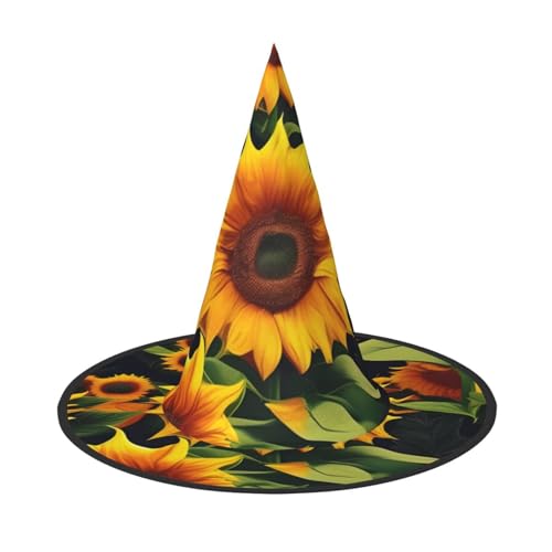AYYQWE Schöner Sonnenblumen-Druck, bequemer Halloween-Hexenhut, Unisex, für Partys, Karneval, Weihnachten und Cosplay von AYYQWE