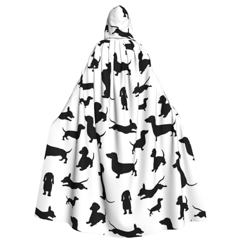 AYYQWE Schwarzer Hunde-Umhang mit Dackel-Motiv, Halloween-Kapuzenumhang, Unisex, für Erwachsene, für Karneval, Cosplay, Festivals, Partys von AYYQWE