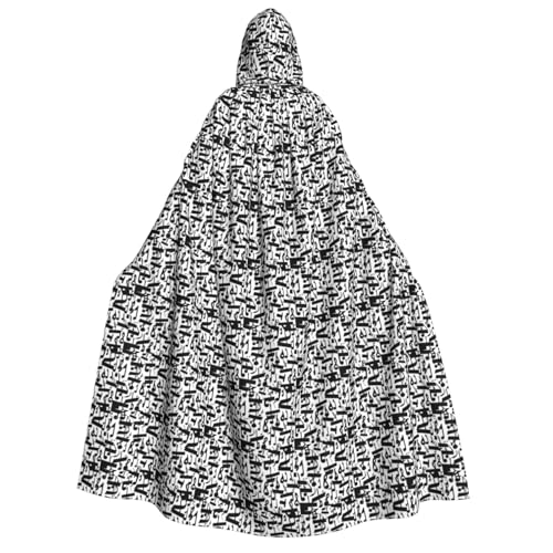 AYYQWE Schwarzer Umhang mit Kapuze und Musiknoten-Druck, Unisex, für Erwachsene, warm, Halloween-Kostüm, Cosplay, Karneval-Thema von AYYQWE