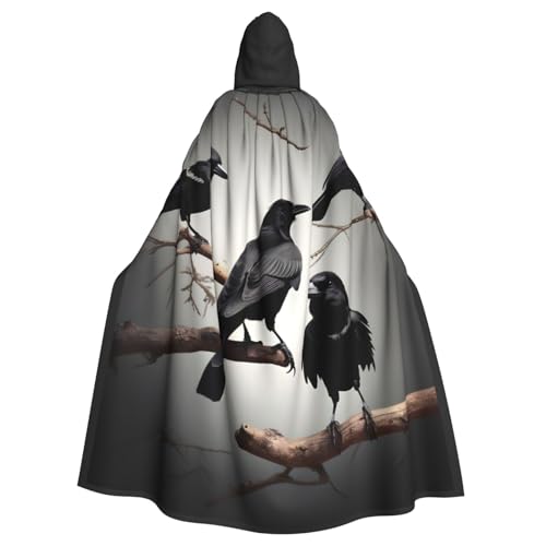 AYYQWE Schwarzer Umhang mit Krähenvögeln auf einem Ast, Halloween-Kapuzenumhang, Unisex, für Erwachsene, für Karneval, Cosplay, Festivals, Partys von AYYQWE
