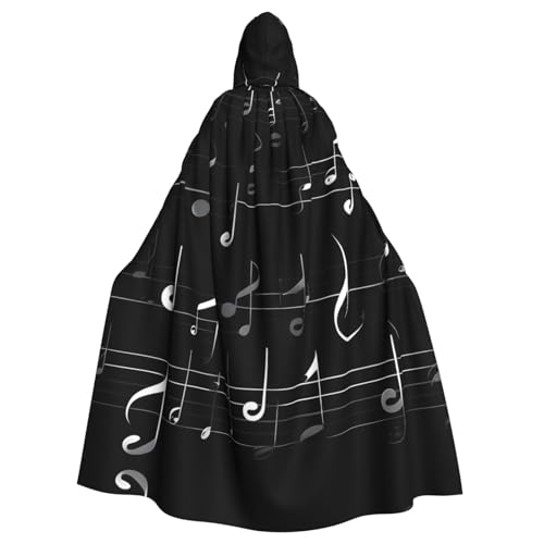AYYQWE Schwarzer Umhang mit Musiknoten und Kapuze, Unisex, für Erwachsene, für Karneval, Cosplay, Festivals, Partys von AYYQWE