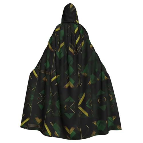 AYYQWE Schwarzer grüner und goldener geometrischer Druck, Halloween-Kapuzenumhang, Unisex, für Erwachsene, für Karneval, Cosplay, Festivals, Partys von AYYQWE