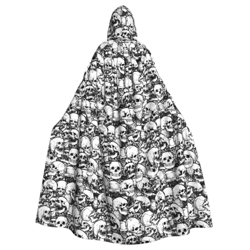 AYYQWE Schwarzer und weißer Totenkopf-Umhang mit Kapuze, Unisex, für Erwachsene, für Karneval, Cosplay, Festivals, Partys von AYYQWE