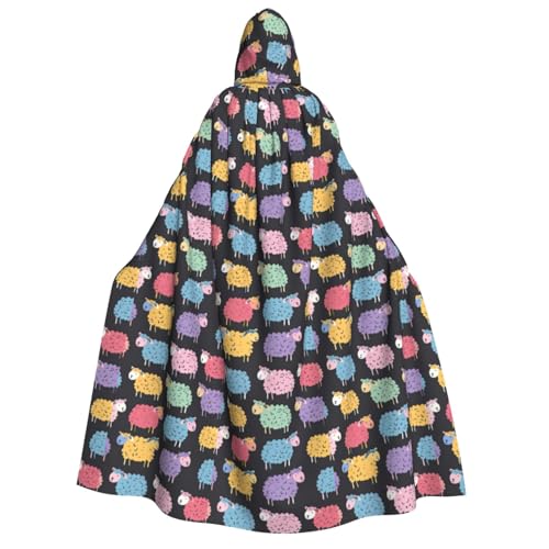 AYYQWE Süßes buntes Schaf, Cartoon-Muster, Unisex, Erwachsene, Kapuzenumhang, warmer Umhang, Halloween-Kostüm, Cosplay, Karneval-Thema von AYYQWE