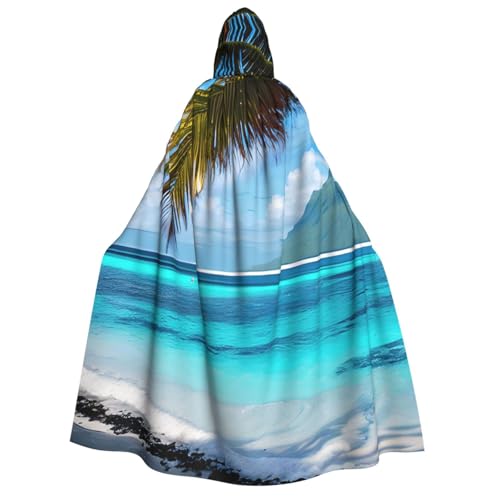 AYYQWE Tahiti Strand-Aufdruck, Unisex, Erwachsene, Kapuzenumhang, warmer Umhang, Halloween-Kostüm, Cosplay, Karneval, Thema von AYYQWE
