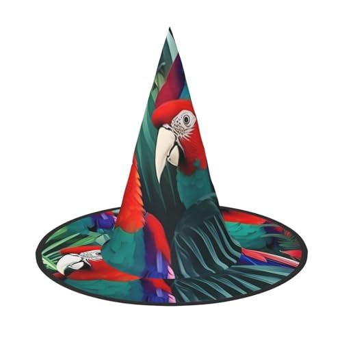 AYYQWE Tropischer Blumen-Papageien-Druck, bequemer Halloween-Hexenhut, Unisex, für Partys, Karneval, Weihnachten und Cosplay von AYYQWE