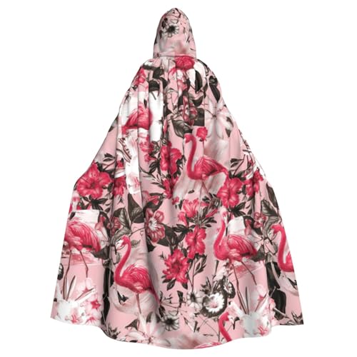 AYYQWE Umhang mit Flamingo-Blumendruck, Halloween-Kapuzenumhang, Unisex, für Erwachsene, für Karneval, Cosplay, Festivals, Partys von AYYQWE