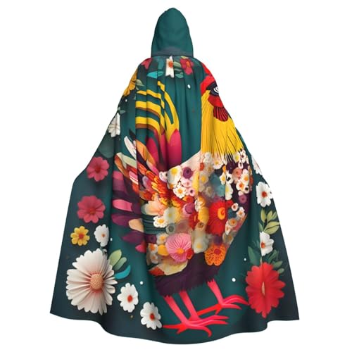 AYYQWE Umhang mit Kapuze und Blumenherz, Huhn-Druck, Unisex, für Erwachsene, für Karneval, Cosplay, Festivals, Partys von AYYQWE