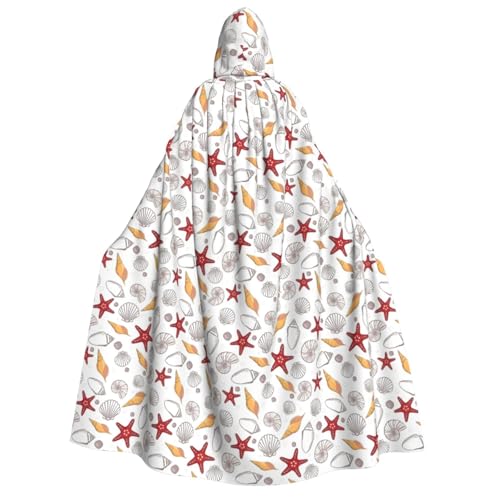 AYYQWE Umhang mit Kapuze und Muschel, Seestern-Druck, Unisex, für Erwachsene, warm, Halloween-Kostüm, Cosplay, Karneval-Thema von AYYQWE