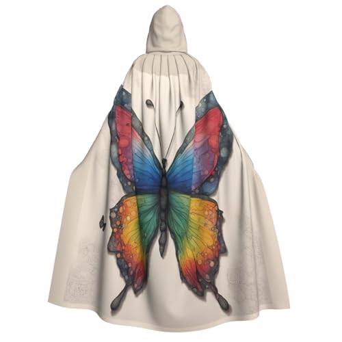 AYYQWE Umhang mit Kapuze und Regenbogen-Schmetterling-Druck, Unisex, für Erwachsene, warm, Halloween-Kostüm, Cosplay, Karneval-Thema von AYYQWE