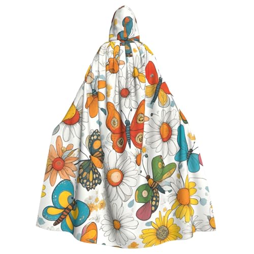 AYYQWE Umhang mit Kapuze und Schmetterlings-Gänseblümchen-Druck, Unisex, für Erwachsene, Karneval, Cosplay, Festivals, Partys von AYYQWE