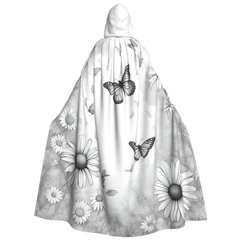 AYYQWE Umhang mit Kapuze und Schmetterlings-Gänseblümchen-Druck, Unisex, für Erwachsene, warm, Halloween-Kostüm, Cosplay, Karneval, Thema von AYYQWE