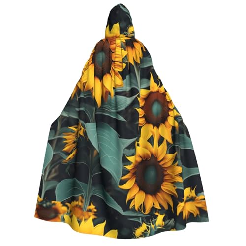 AYYQWE Umhang mit Kapuze und Sonnenblumen-Motiv, unisex, für Erwachsene, warm, für Halloween, Kostüm, Cosplay, Karneval von AYYQWE