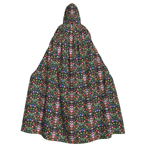 AYYQWE Umhang mit Kapuze und Zucker, Totenköpfe und Blumen, Unisex, für Erwachsene, für Karneval, Cosplay, Festivals, Partys von AYYQWE
