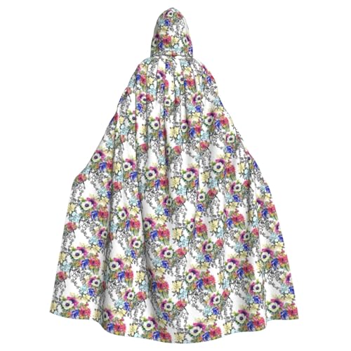 AYYQWE Umhang mit Kapuze und farbenfrohem Gartendruck, Unisex, für Erwachsene, für Karneval, Cosplay, Festivals, Partys von AYYQWE