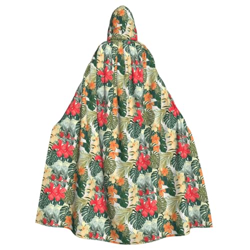 AYYQWE Umhang mit Vegetationsblättern und Hibiskusblüten, Halloween-Kapuzenumhang, Unisex, für Erwachsene, für Karneval, Cosplay, Festivals, Partys von AYYQWE