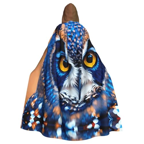 AYYQWE Umhang mit blauer Eule, 1 Druck, Halloween, Kapuzenumhang, Unisex, für Erwachsene, für Karneval, Cosplay, Festivals, Partys von AYYQWE