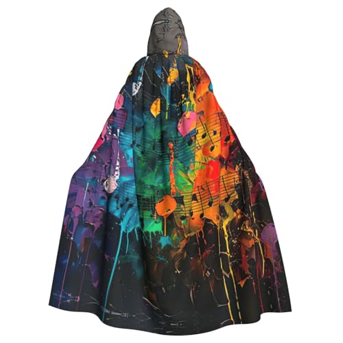 AYYQWE Umhang mit bunten Musiknoten und Kapuze, Unisex, für Erwachsene, für Karneval, Cosplay, Festivals, Partys von AYYQWE