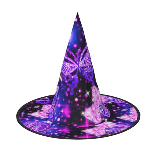 AYYQWE Violetter süßer Schmetterlings-Druck, bequemer Halloween-Hexenhut, Unisex, für Partys, Karneval, Weihnachten und Cosplay von AYYQWE