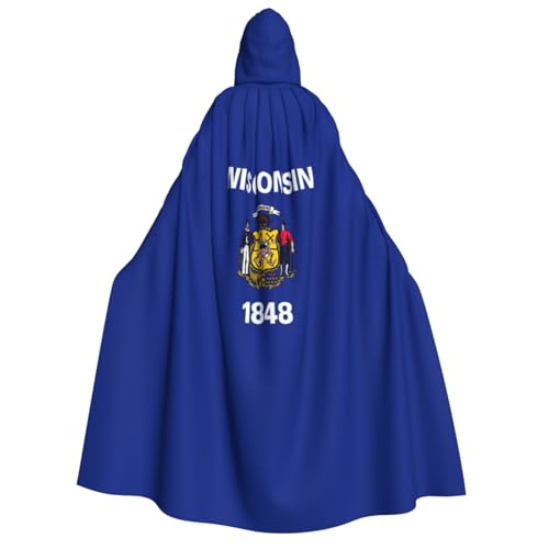AYYQWE Wisconsin Kapuzenumhang mit Staatsflagge, Unisex, für Erwachsene, warmer Umhang, Halloween-Kostüm, Cosplay, Karnevalsthema von AYYQWE