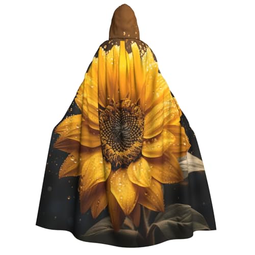 AYYQWE Wunderschöner Sonnenblumen-Umhang mit 4 Aufdrucken, Unisex, für Erwachsene, mit Kapuze, warmer Umhang, Halloween-Kostüm, Cosplay, Karneval-Thema von AYYQWE