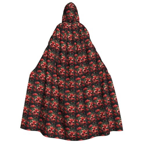 AYYQWE Wunderschöner roter Mohnblumen-Aufdruck, Unisex, Erwachsene, Kapuzenumhang, warmer Umhang, Halloween-Kostüm, Cosplay, Karneval-Thema von AYYQWE