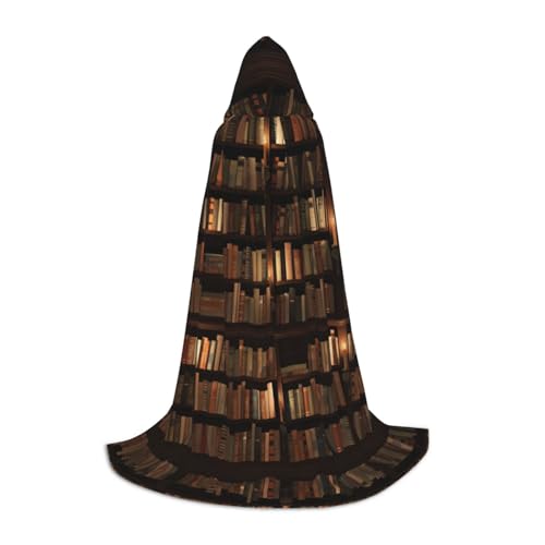Bibliotheks-Bücherregal, Buchdruck, Kapuzenumhang, Teenager, Kinder, Erwachsene, Halloween, Gothic, verschiedene Anlässe, Karneval, Cosplay-Kostüm von AYYQWE