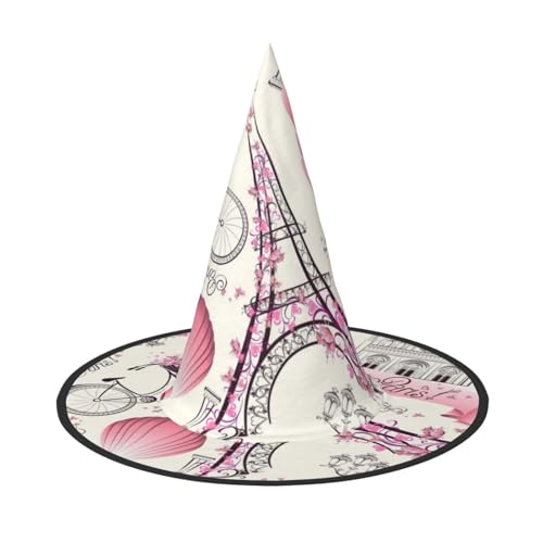 Der Pariser Turm und ein Fahrrad Druck bequemer Halloween Hexenhut Unisex für Partys Karneval Weihnachten und Cosplay von AYYQWE
