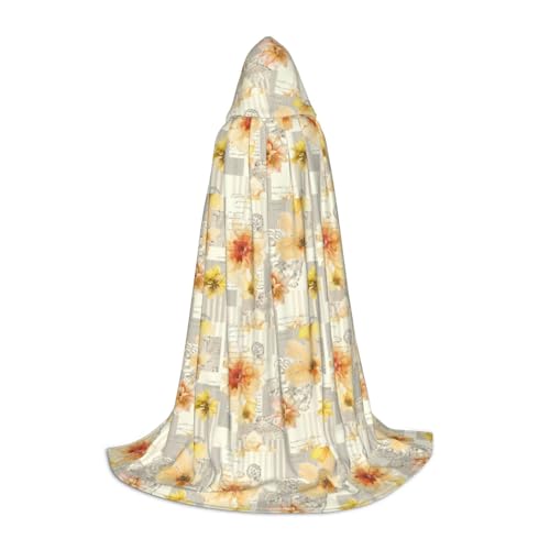 Hellgelber Kapuzenumhang mit Blumendruck, Teenager, Kinder, Erwachsene, Halloween, Gothic, Karneval, Cosplay-Kostüm von AYYQWE