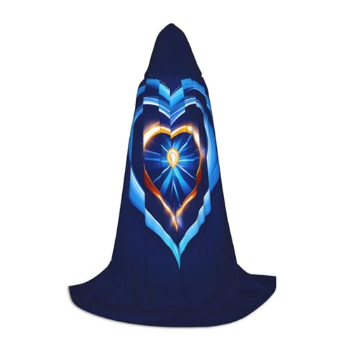 Himmelblauer Umhang mit Herz-Druck, Kapuzenumhang, Teenager, Kinder, Erwachsene, Halloween, Gothic, verschiedene Anlässe, Karneval, Cosplay-Kostüm von AYYQWE
