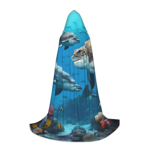 Kapuzenumhang mit Delfinen, Meeresschildkröte, Hai, Oktopus, Korallenriff, Druck, für Teenager, Kinder, Erwachsene, Halloween, Gothic, Karneval, Cosplay-Kostüm Kapuzenumhang mit Delfinen, Meeresschildkröte, Hai, Oktopus, Korallenriff, Druck, für Teenager, Kinder, Erwachsene, Halloween, Gothic, Karneval, Cosplay-Kostüm von AYYQWE