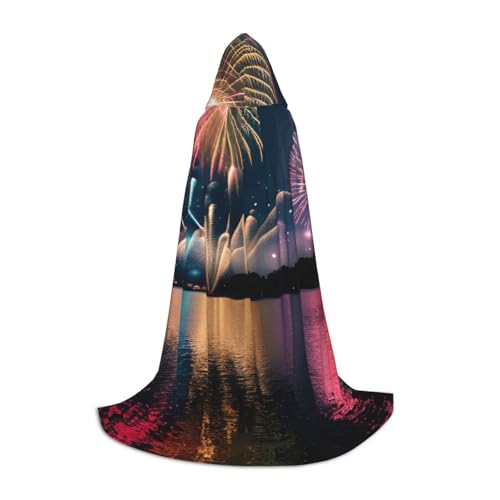 Kapuzenumhang mit Feuerwerk-Aufdruck, Teenager, Kinder, Erwachsene, Halloween, Gothic, Karneval, Cosplay-Kostüm von AYYQWE