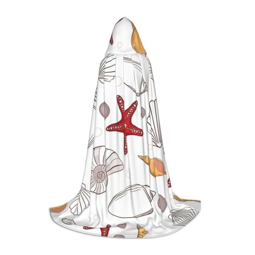 Kapuzenumhang mit Muschel, Seestern-Druck, Teenager, Kinder, Erwachsene, Halloween, Gothic, verschiedene Anlässe, Karneval, Cosplay-Kostüm von AYYQWE